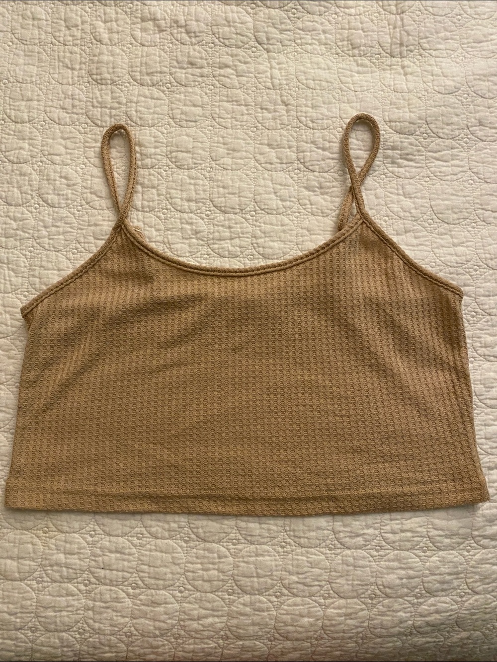 Alexander del Rossa Ribbed Tan Cropped Tank Top